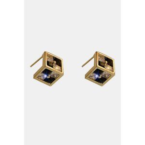 Checkered Rhinestone Cube Stud Earrings